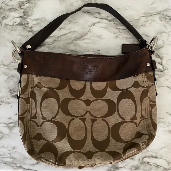 Coach Bags Coach Zoe Signature Medium Hobo Bag Khaki Jacquard Brown